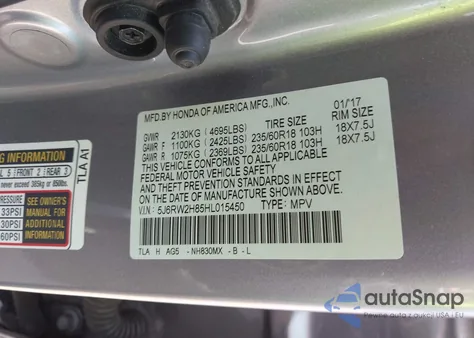 2017 Honda Cr-V from USA, damaged, VIN 5J6RW2H85HL015450